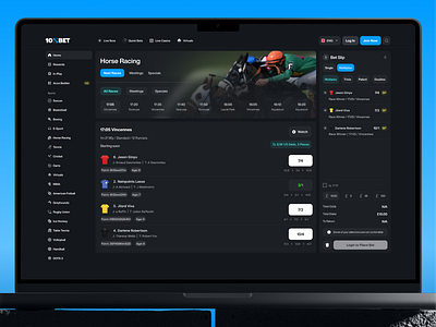 Horse Racing casino dark app dark interface dashboard football app gambling gaming horse horse racing interface live live score modern racing sport bet sport live sports app sports dashboard ui design world cup