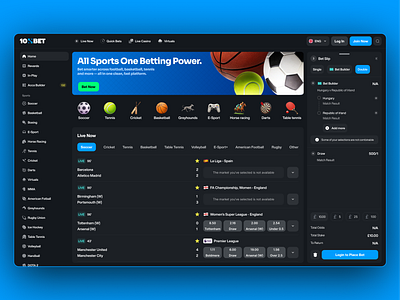 Sports ai sport betting betting ui casino casino design clean ui crypto dark dark theme dashboard gambling igaming modern ui simple ui soccer sport sports tennis web game web3
