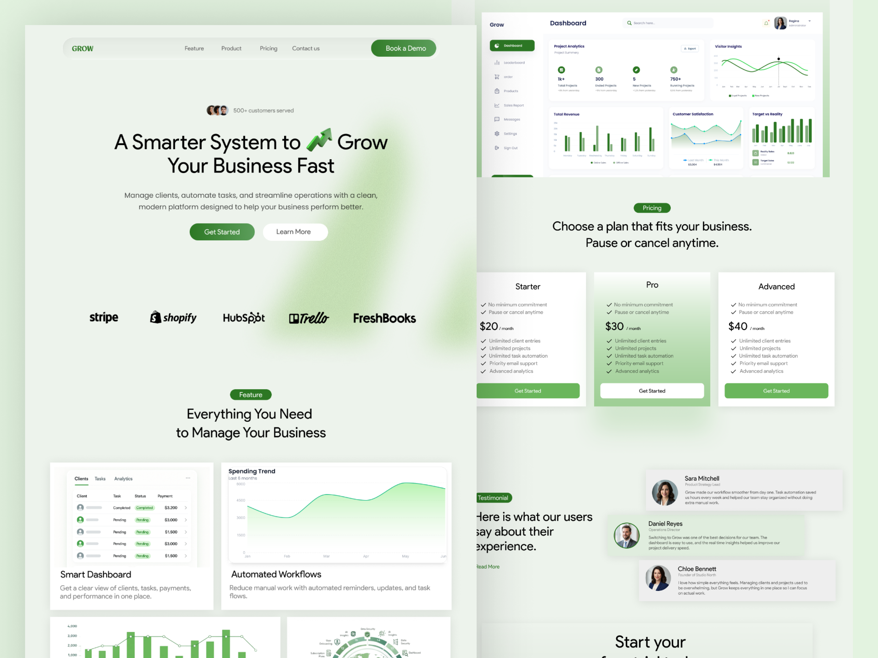 SASS Landing Page Design admin panel analytics clean ui dashboard data visualization design inspiration green theme interface design light mode management system minimal design modern ui product design project management responsive design saas ui design ux design web app web dashboard