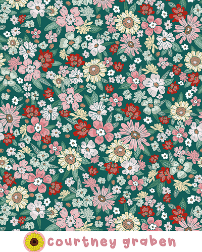 Floral Illustration/ Textile Print Design by Courtney Graben design digital art floral floral illustration floral print floral textile print] illustration pattern surface design surface pattern design textile print textile print design