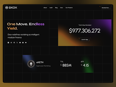 Ekox Landing Page – Restaking & Crypto Yield Protocol Design appleglasseffect crypto defi ethereum landingpage protocol restaking ui web
