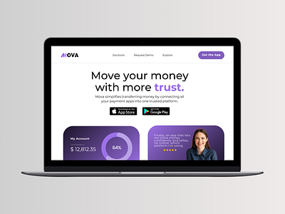 MOVA Fintech Website Mockup app website banking app clean ui dashboard ui digital design figma financial app fintech homepage design interface design landing page minimal design modern design product design responsive design tech branding ui design ux design web design website design