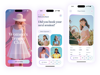 Mobile App Design: Women’s Fun Tennis Club application design club fitness fun club girls health ladies mobile apps power women run slick sports tendu tennis tennis club trendy ui wellness woman women