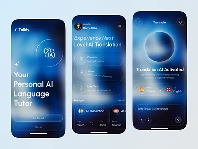 AI-Powered Language Translation App UI ai chat ai powered translation app ai translate ai translation app design camera translation communication app interface digital product interaction design ios app language app language learning machine learning mobile app multilingual productivity app talkly app uiux design voice translation