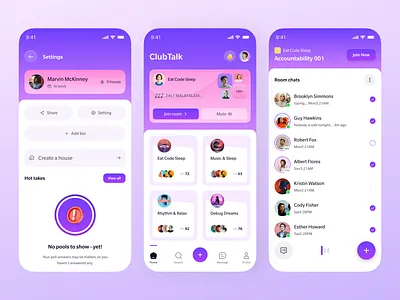 Live Audio Chat Rooms Mobile App UI/UX Design audio call rooms audio chat audio room ui chat rooms community app group audio live audio live talk mobile app mobile app design social audio uiux voice chat