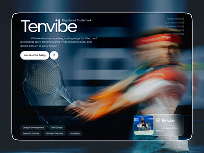 Tennis Club Hero UI Concept branding creative web glassmorphism interface landing page minimal design modern ui product design sport club sport website sports design sports website design tennis tennis coaching online tennis sport website ui ui concept ux visual design webdesign