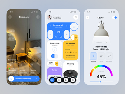 SmartNest – Smart Home Mobile App, Smarter Way, Control Home. app design clean ui dashboard ui energy monitoring home automation home management home security iot app minimal design mobile app modern ui smart control smart devices smart home smart home app smart interface smart lighting smart living ui design ux design