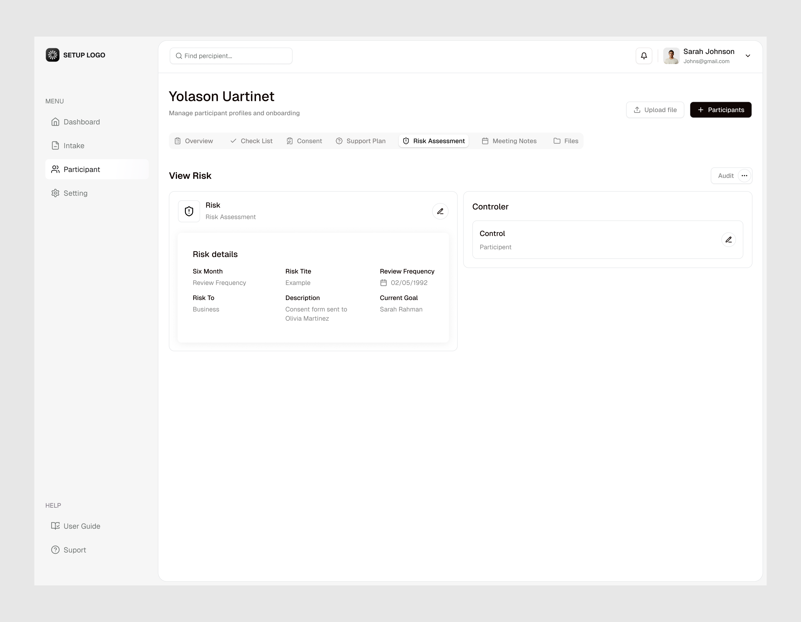 Dashboard UX/Ui - Risk Assessment Overview admin crm dashboard dashboard uxui healthcare software saas software ui uiux