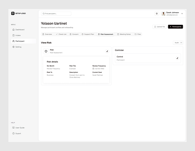 Dashboard UX/Ui - Risk Assessment Overview admin crm dashboard dashboard uxui healthcare software saas software ui uiux