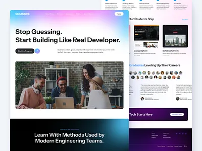 SCATCODE - Coding Bootcamp Platform blue bootcamp branding career coding design edtech education figma gradient growth learning logo mentorship pink ui upskilling ux web white