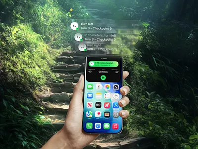 Route - Mobile Navigation & Real-time Tracking UI adventure app design clean ui cycling fitness app glassmorphism hiking interface ios design live activity maps minimalist mobile design navigation outdoor realtime tracking app ui ux widget
