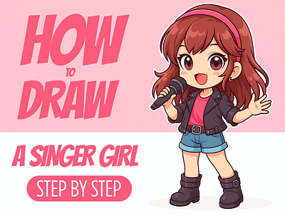 How to Draw a Cartoon Chibi Singer Girl Step by Step arttutorial artwork cartoon character chibi clip art cute design drawingguide girl graphic design how to draw howtodraw illustration kawaii learntodraw logo singer sticker vector