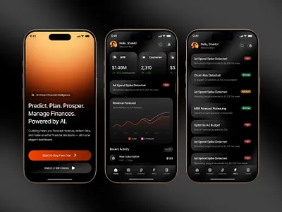 Ai-Powered Finance Management Mobile App ai androind app dev app ui b2b dark mode design finance fintech ios management mobile mobile app mobile design radiyal saas ui ui design uiux design ux research