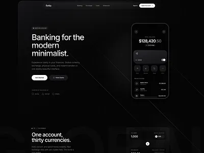 Finto – Banking for the Modern Minimalist banking app clean ui currency exchange dark mode dashboard design digital wallet finance design financial app fintech minimal ui mobile banking modern design money management monochrome design neo bank premium ui product design sleek interface ui design ux design