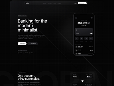 Finto – Banking for the Modern Minimalist banking app clean ui currency exchange dark mode dashboard design digital wallet finance design financial app fintech minimal ui mobile banking modern design money management monochrome design neo bank premium ui product design sleek interface ui design ux design