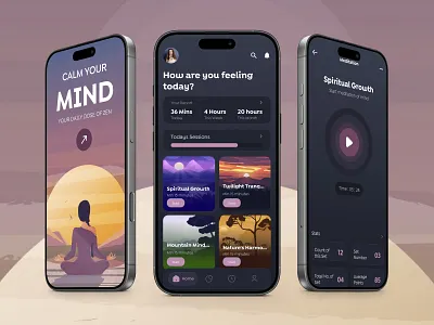 Meditation App UI/UX - Breathe & Relax app ui clean clean ui design concept dribble best shot health tracker meditation app minimal modern app modern app design modern ui mood tracker netro netrosystems trending app uiux wellness app
