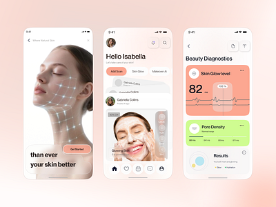 AI Beauty Diagnostics App UI aibeauty appdesign beautytech beautyui cleanui dailyui designexploration dribbble figmadesign glowapp minimaldesign mobileappdesign skincareapp uiconcept uiux