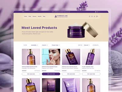 Hydrience Labs E-commerce Product Listing UI agency ai b2b beauty branding designkast ecommercedesign fullscroll gridlayout listingpage portfolio productdesign productlisting reviews shop shopifydesign skincare typography uiux design websitedesign