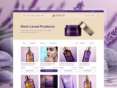 Hydrience Labs E-commerce Product Listing UI agency ai b2b beauty branding designkast ecommercedesign fullscroll gridlayout listingpage portfolio productdesign productlisting reviews shop shopifydesign skincare typography uiux design websitedesign