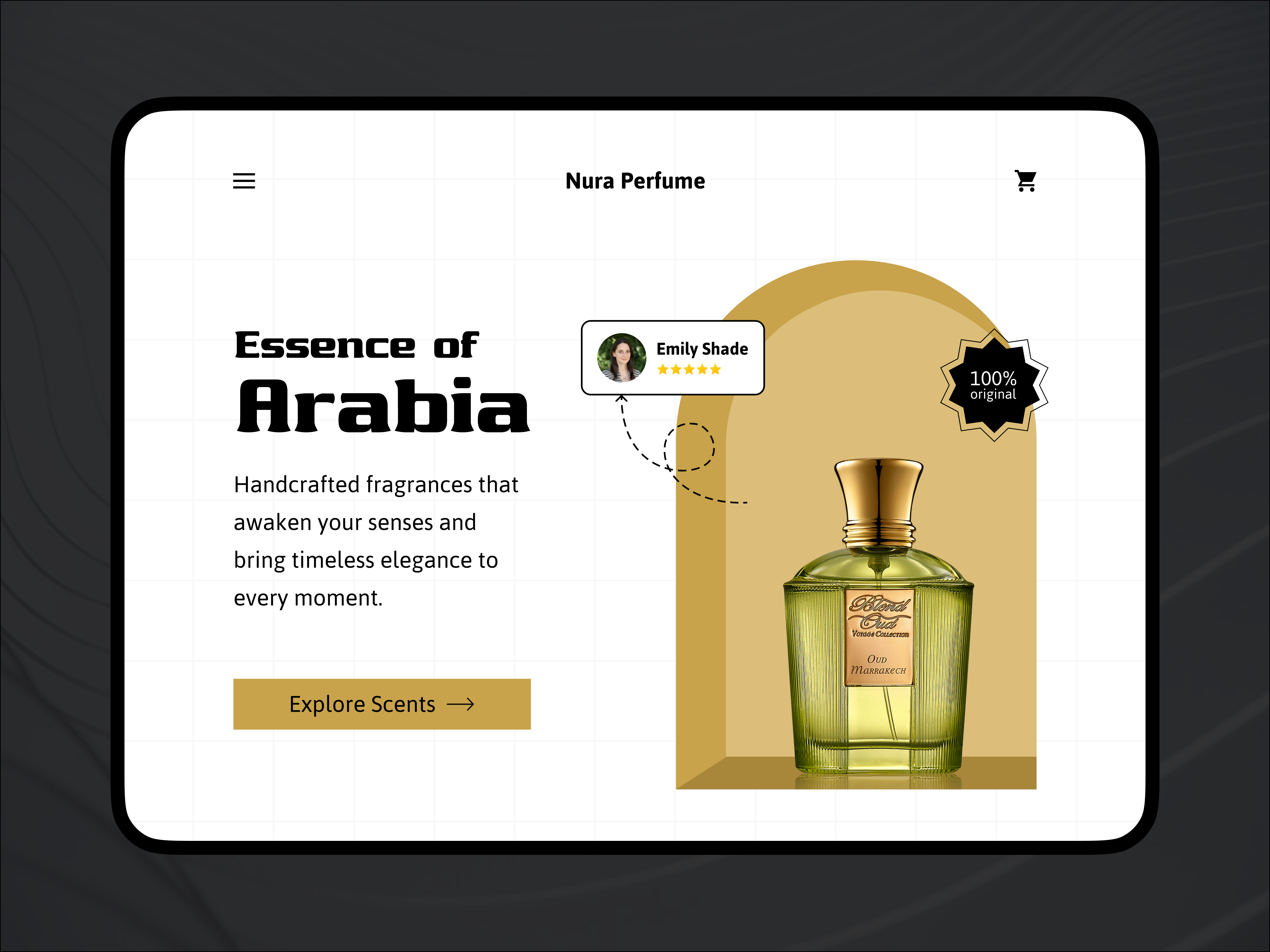 Arabian Nura Perfume - Landing Design arab arabic e commerce graphic design hero section landing landing ui minimal modern design oud oud shop perfume perfume shop product design shop ui user interface ux web website