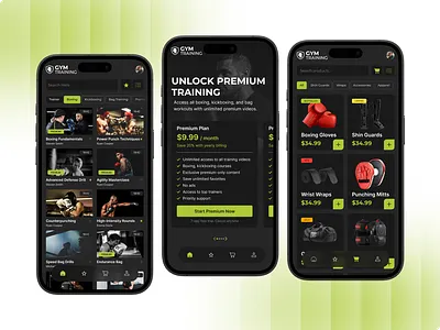 Gym Training App – Store & Video Screens app design branding design mobile design ui uiux ux