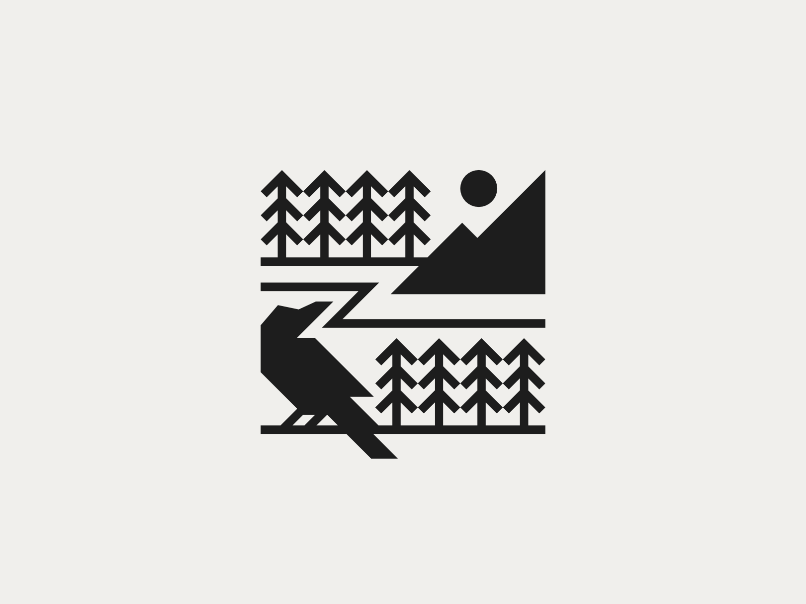 Pine Forest Crow Logo adventure camping conservation crow exploration forest hiking landscape mountain nature outdoor pine tree raven survival tourism travel wild wilderness