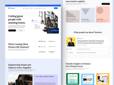 Teamora - Hiring Platform Landing Pages candidate career clean employment hire hiring homepage hr job job seeker landing page management platform profile recruitment saas landing page uidesign vacancy website website design