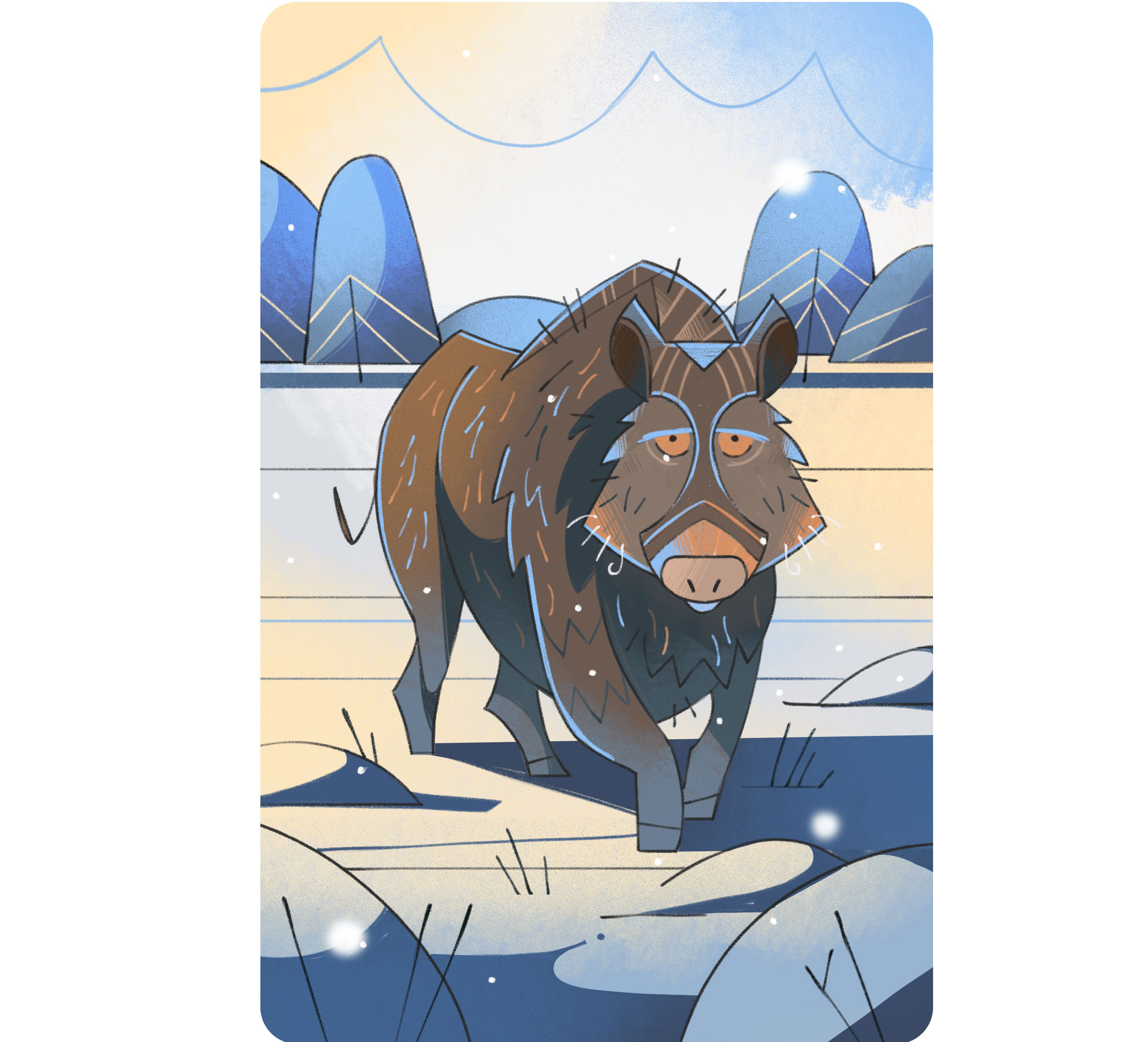 Boar animal animal illustration boar book character book illustration cards game character design character illustration field illustration nature notbear poster snow wildlife winter