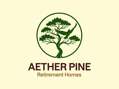 Aether Pine - Emblem of Peace and Longevity beauty brand identity commercial emblem growth logo logo design logomark logotype minimal nature non profit organization peace pine tree real estate retirement community visual identity