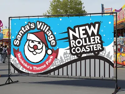 Theme Park Banner Design banner billborad cartoon christmas clean creative design fun graphic design kids launching loud marketing modern outdoor print professional roller coaster santa thempark