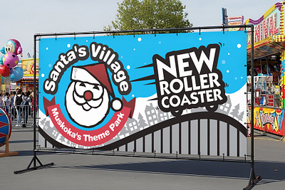 Theme Park Banner Design banner billborad cartoon christmas clean creative design fun graphic design kids launching loud marketing modern outdoor print professional roller coaster santa thempark
