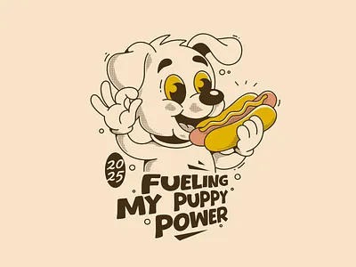 Retro dog character eat hotdog adipra adipra std adipra studio adorable character adpr cartoon design cartoon puppy cute dog cute mascot dog graphic food themed art fun artwork happy puppy hotdog snack kawaii dog playful dog puppy mascot retro illustration vintage style