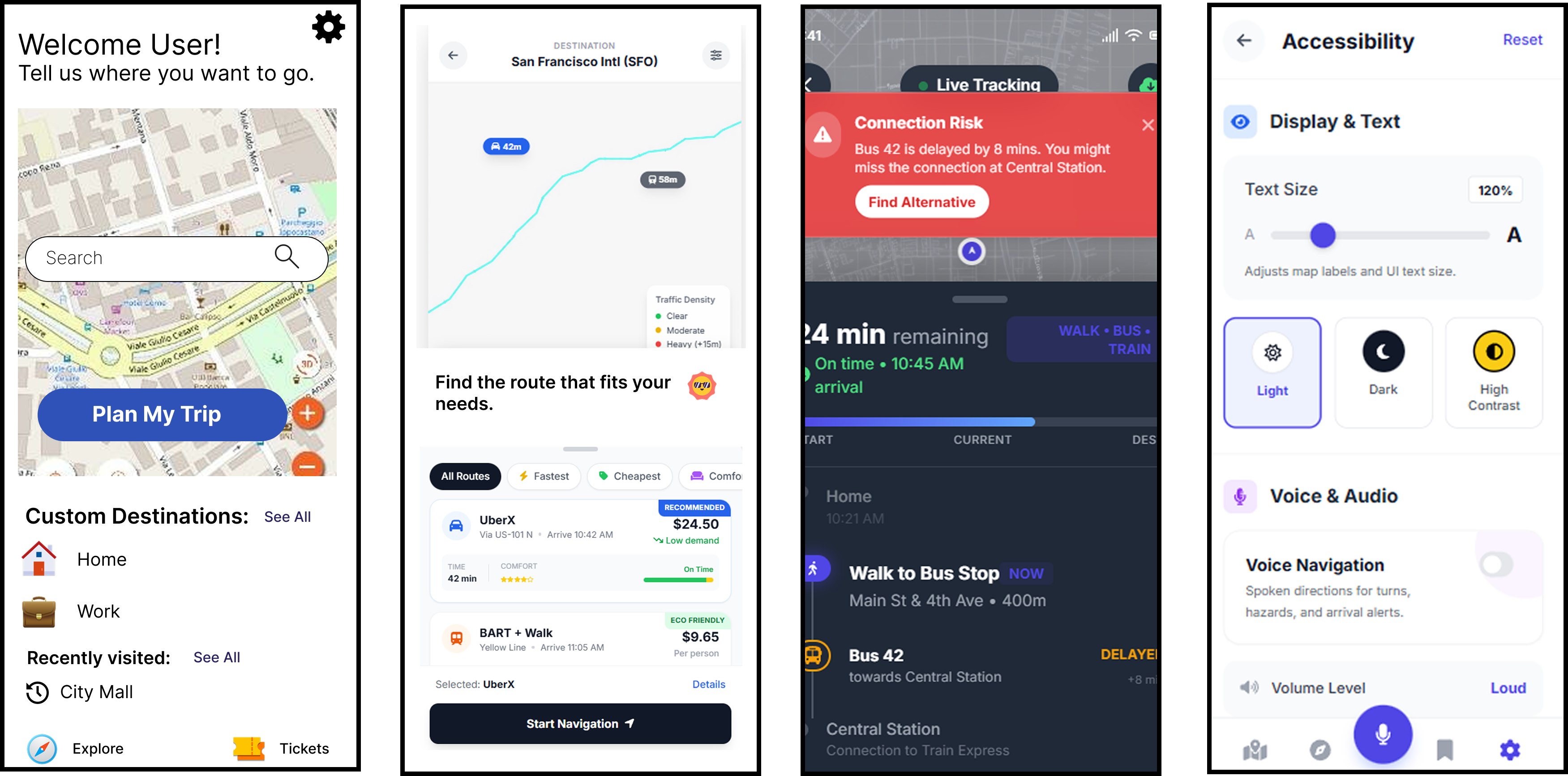High Fidelity Wireframes for a Multi-Modal Commute App app design mobile design ui ux