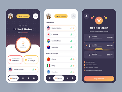 VPN Mobile App app connection internet minimal mobile modern ui network privacy proxy secure security server ui ux vpn vpn service