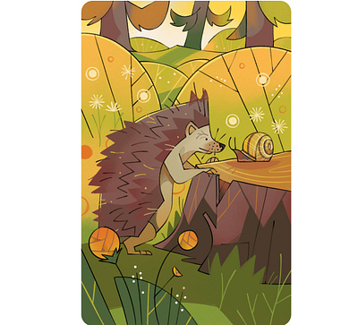 Hedgehog 2d illustration animal book illustration cards cards game character character design cute animal flat flowers forest hedgehog illustration landscape nature art snail spring wildlife
