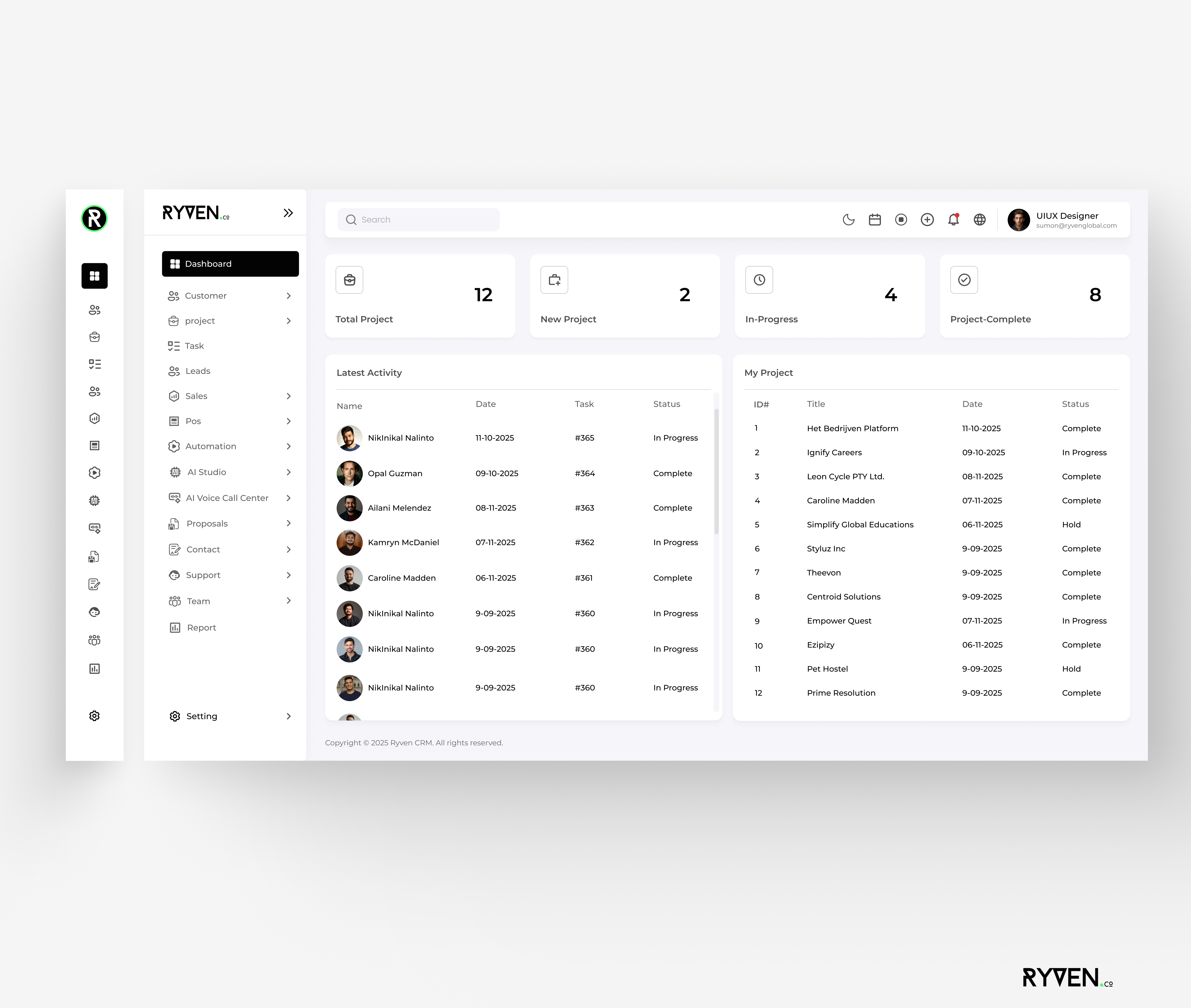 Example of Modern Project & Client Management UI