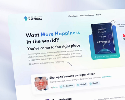IncreasingHappiness: Charity Platform | Homepage charity charity app charity design contribute contribution crowdfunding donating donation donation platform fundraising home home page homepage non profit nonprofit ui volunteer volunteering web design website design