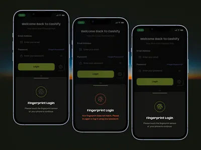 🔒 Fingerprint Login/Authentication UI Design animation apps bottom sheet dark mode design finance fingerprint fintech loader login mobile signup ui ux