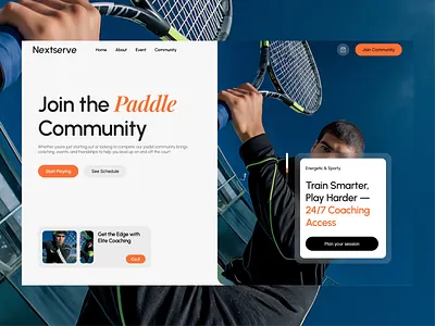 Nextserve - Paddle Sport Web Design Landing Page athlete landing page bold visuals clean ui conversion design fitness website hero section landing page design lifestyle design minimal design modern ui paddle sport responsive web service highlights sports landing page sports website sporty design training academy ux design web design website concept