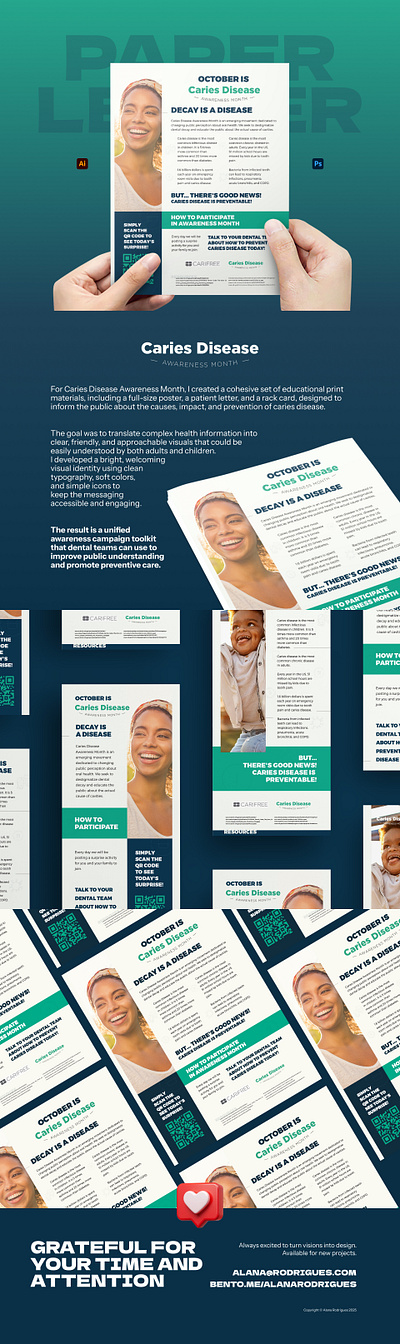 Caries Disease Awareness Month Flyer Paper Letter Design branding clean concept dental flat flyer design graphic design illustration paper letter visual identity