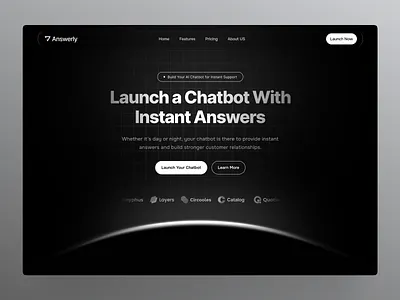 Answerly – AI Chatbot & Instant Support Web Design Concept⚡ ai chatbot ai saas ai tool design ai website chatbot website dark ui figma figmadesign framer interaction design landing page landingpagedesign modern ui saas website support platform tech website uiux webappdesign webflow webflow design