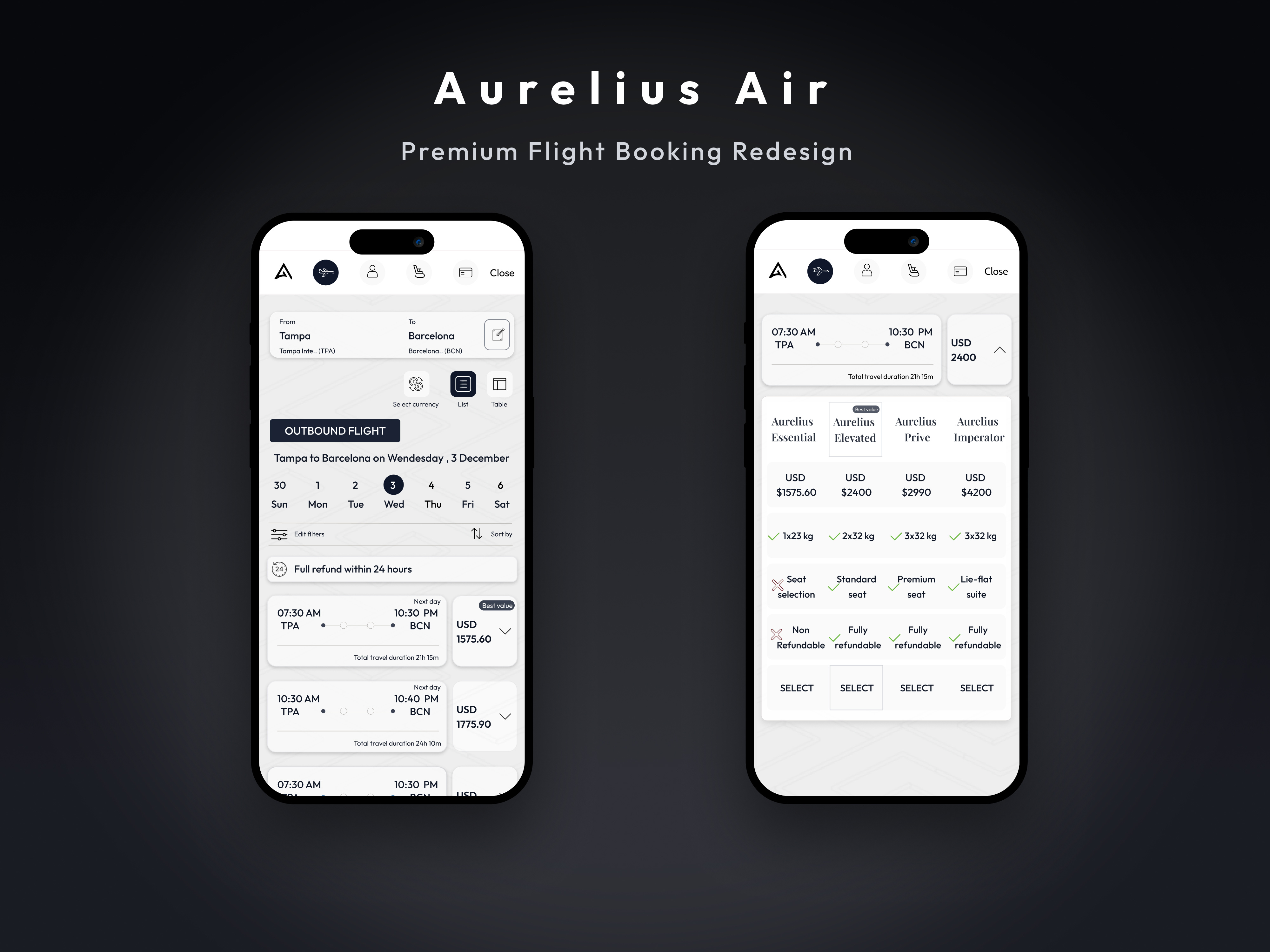 Aurelius Air — Premium Flight Booking Experience design figma flightbooking interactiondesign premiumdesign product design typography ui ux