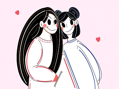 Friends branding character character design clean design fresh design friends girls hair heart illustration lines loose minimal original relax simple smile style vector