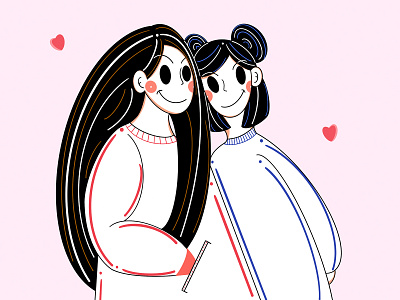 Friends branding character character design clean design fresh design friends girls hair heart illustration lines loose minimal original relax simple smile style vector