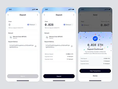 Crypto Deposit Flow – ETH Confirmation Step app design btc confirmation flow crypto crypto app design crypto transaction crypto web3 deposit eth ios mobile mobile app product design saas transaction transaction flow ui design uiux ux design web3