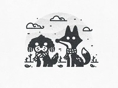 Besties - cavapoo and fox animal cavapoo december dog doodle fall fox hand drawn illustration leaves november poodle puppy scarf winter