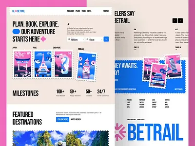 Globe Trail: Travel Service Website Landing Page Animation animation home page landing page modern ui modern website popular travel travel website traveling ui ui design uix ux design web design web design inspiration web development website illustration