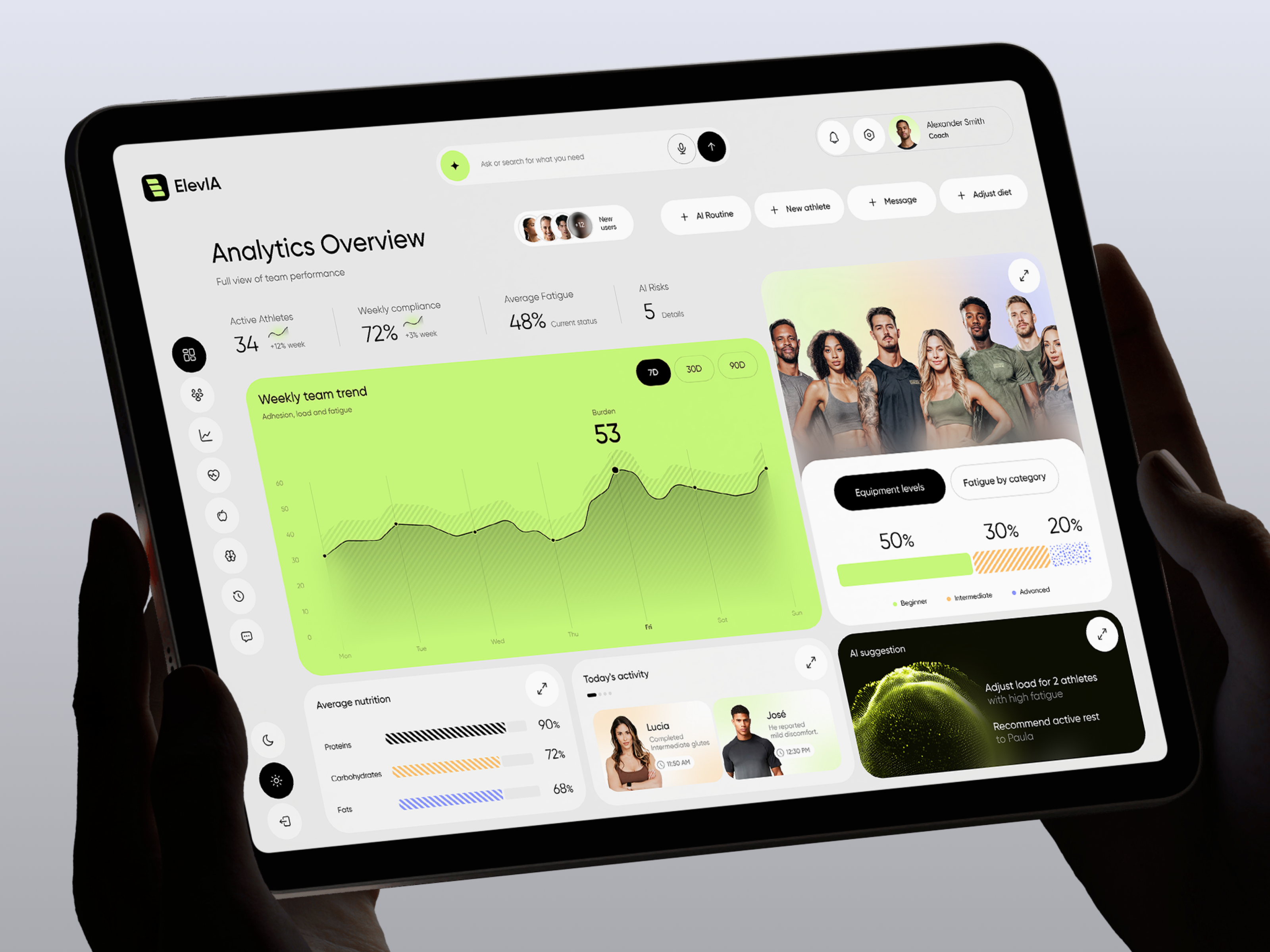ElevIA - Training Analysis and Monitoring Dashboard activity admin panel ai artificial intelligence dashboard exercise fitness fitness app gym health innovation insights minimalism monitoring sport design ui design user interface ux design