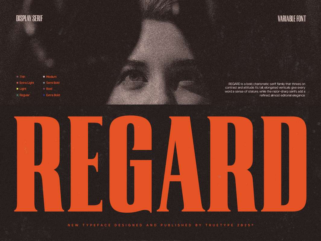 TRT Regard Condensed Display Font branding clean design display font elegant font font family modern poster