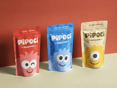 PIPOCI SNACK BRANDING brand identity branding children colorfull cute fun graphic design happy ilustration kids minimalist monster packaging playfull snack snackbranding wordmark youth